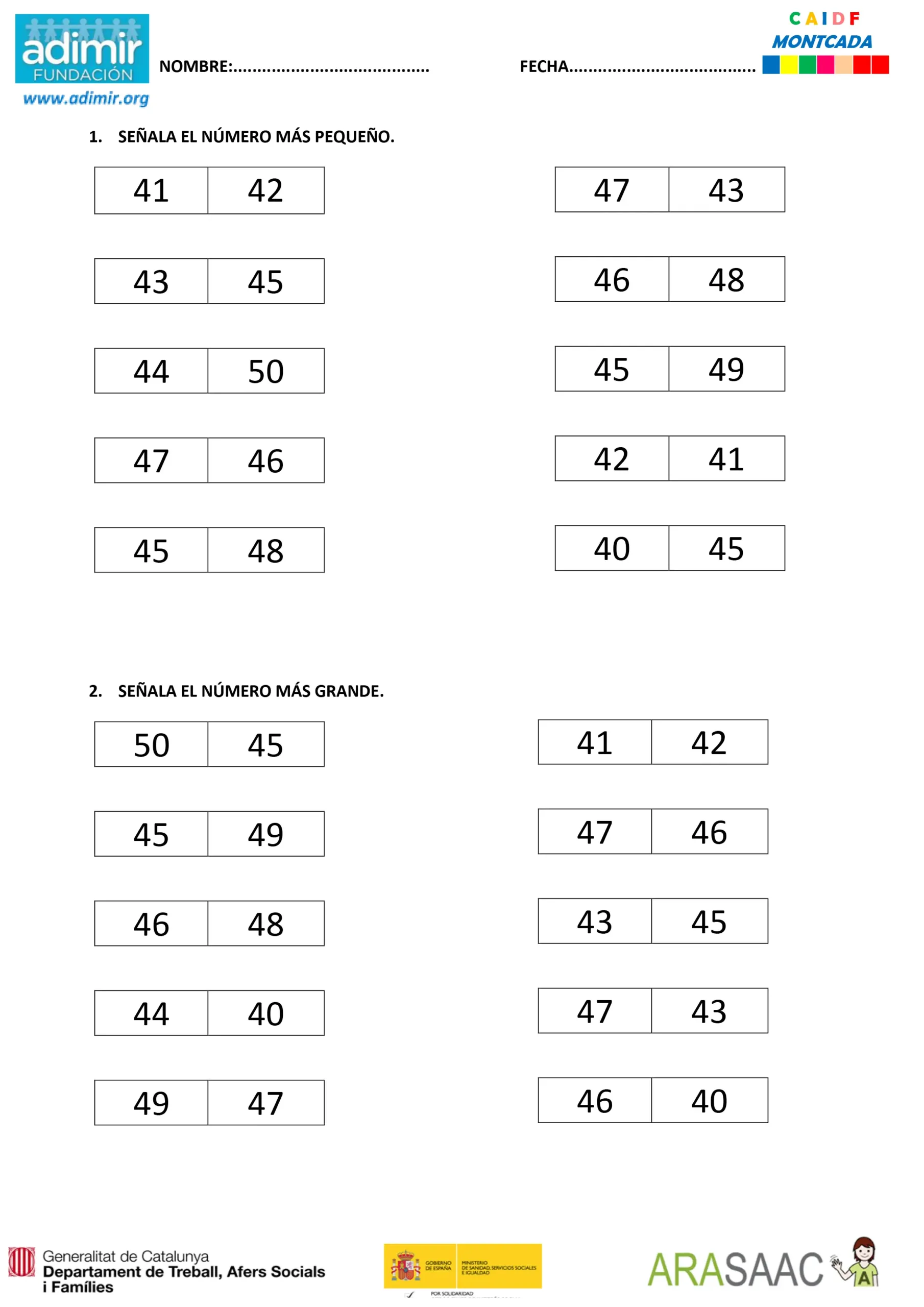 Series númericas 40 al 50