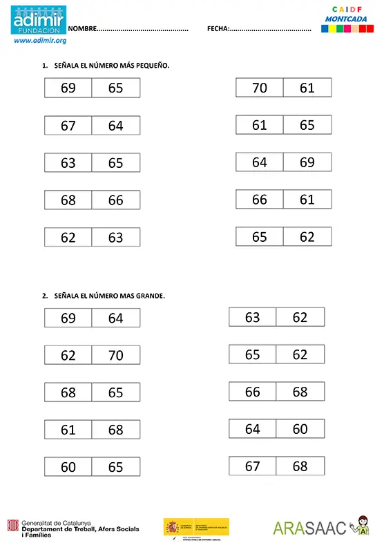 Series númericas del 60 al 70