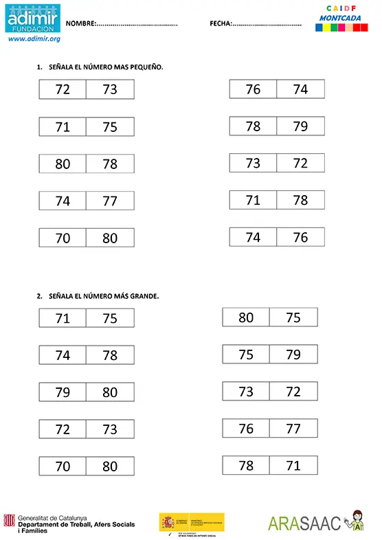 Series numéricas del 70 al 80