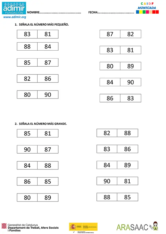 Series numéricas del 80 al 90