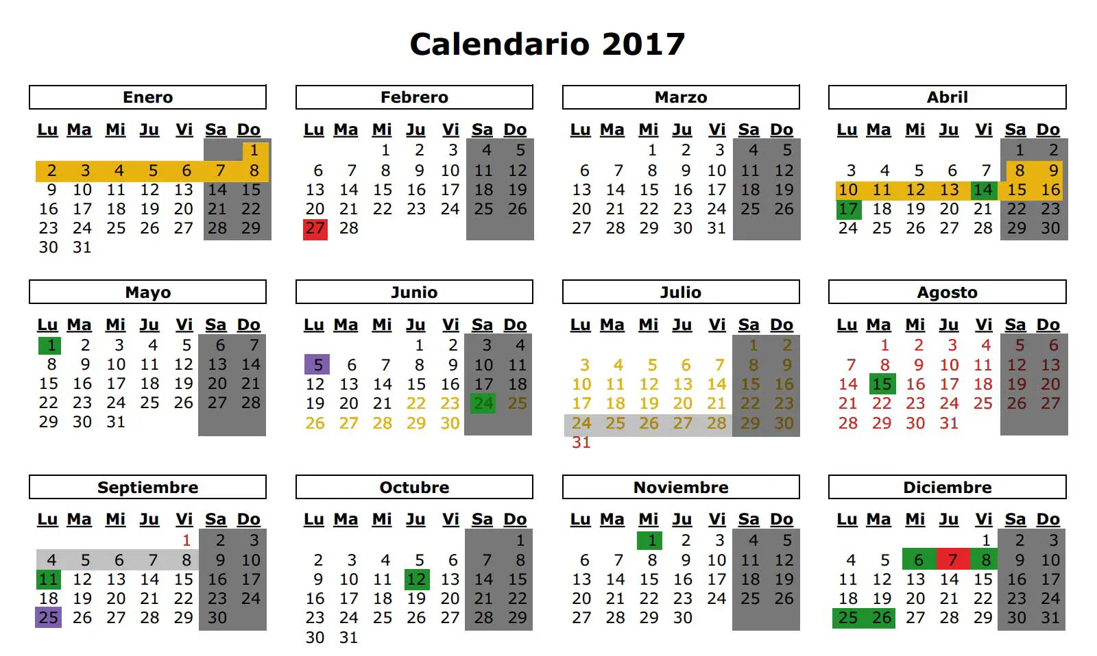 Calendario del CAID 2017