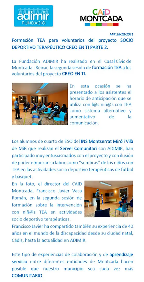 Formación TEA para voluntarios del proyecto SOCIO DEPORTIVO TERAPÉUTICO CREO EN TI PARTE 2