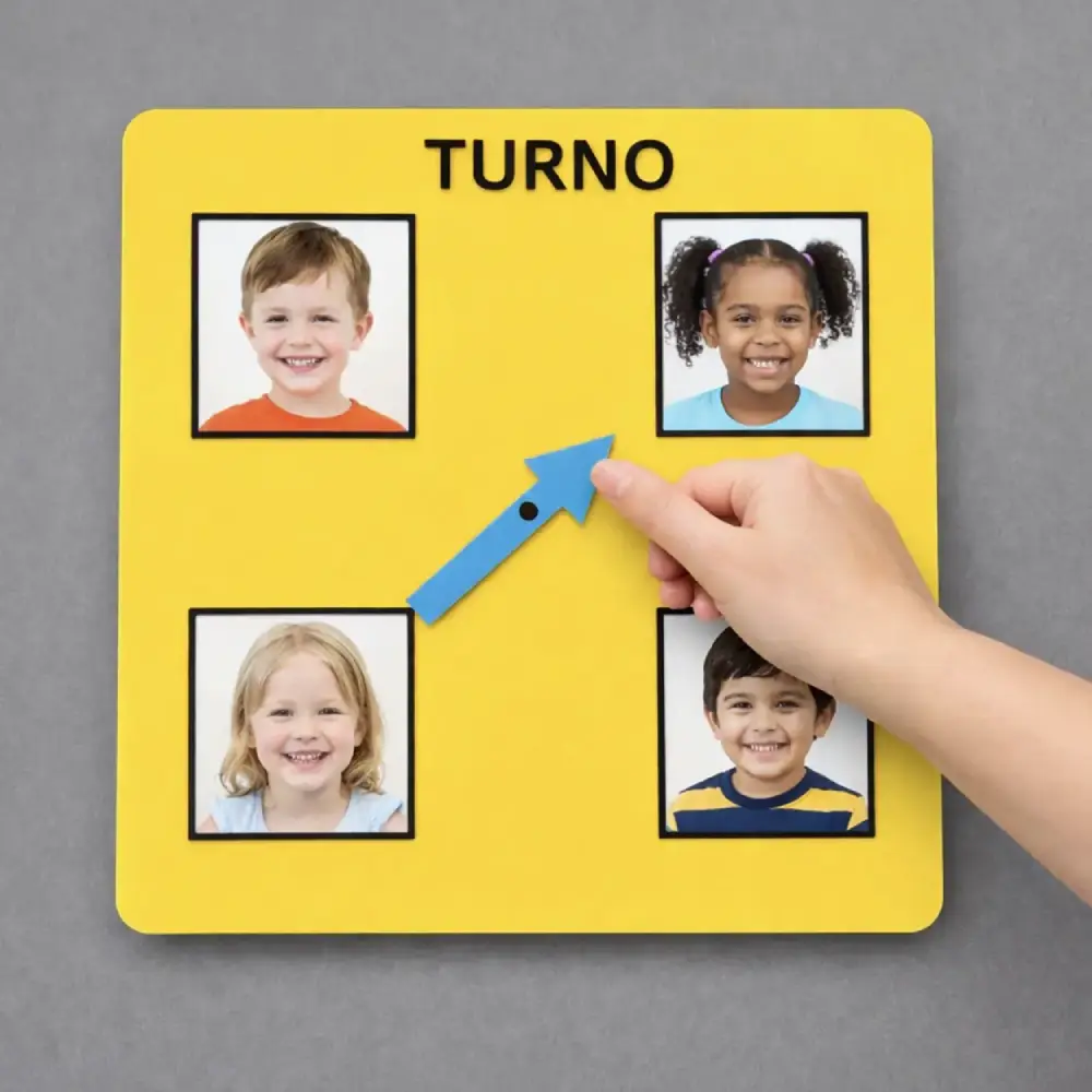 Organiza visualmente los turnos de participación, facilitando la espera, el respeto del turno y la comprensión de las normas.