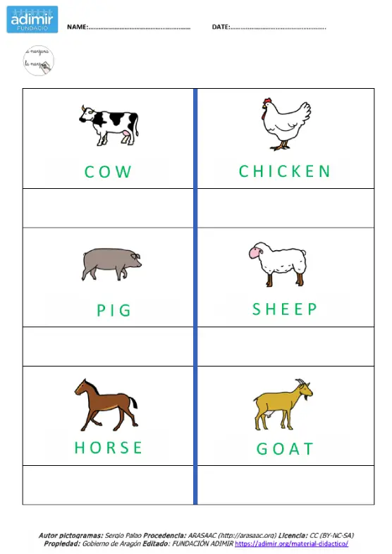 vocabulario animales de granja